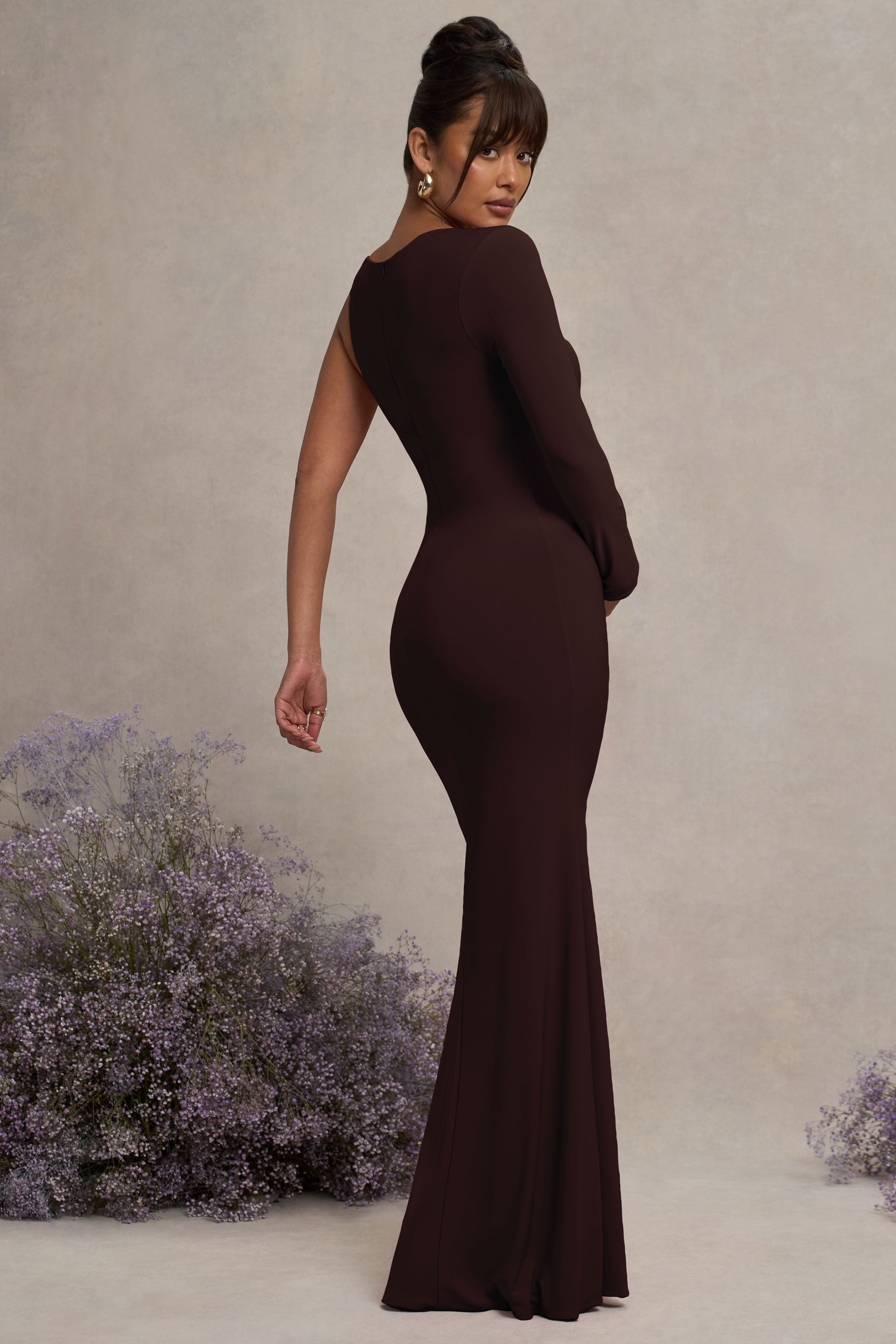 Oh Baby | Brown Maternity One Shoulder Bodycon Maxi Dress