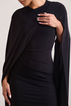 Marysol | Black Asymmetric Cape Midi Dress