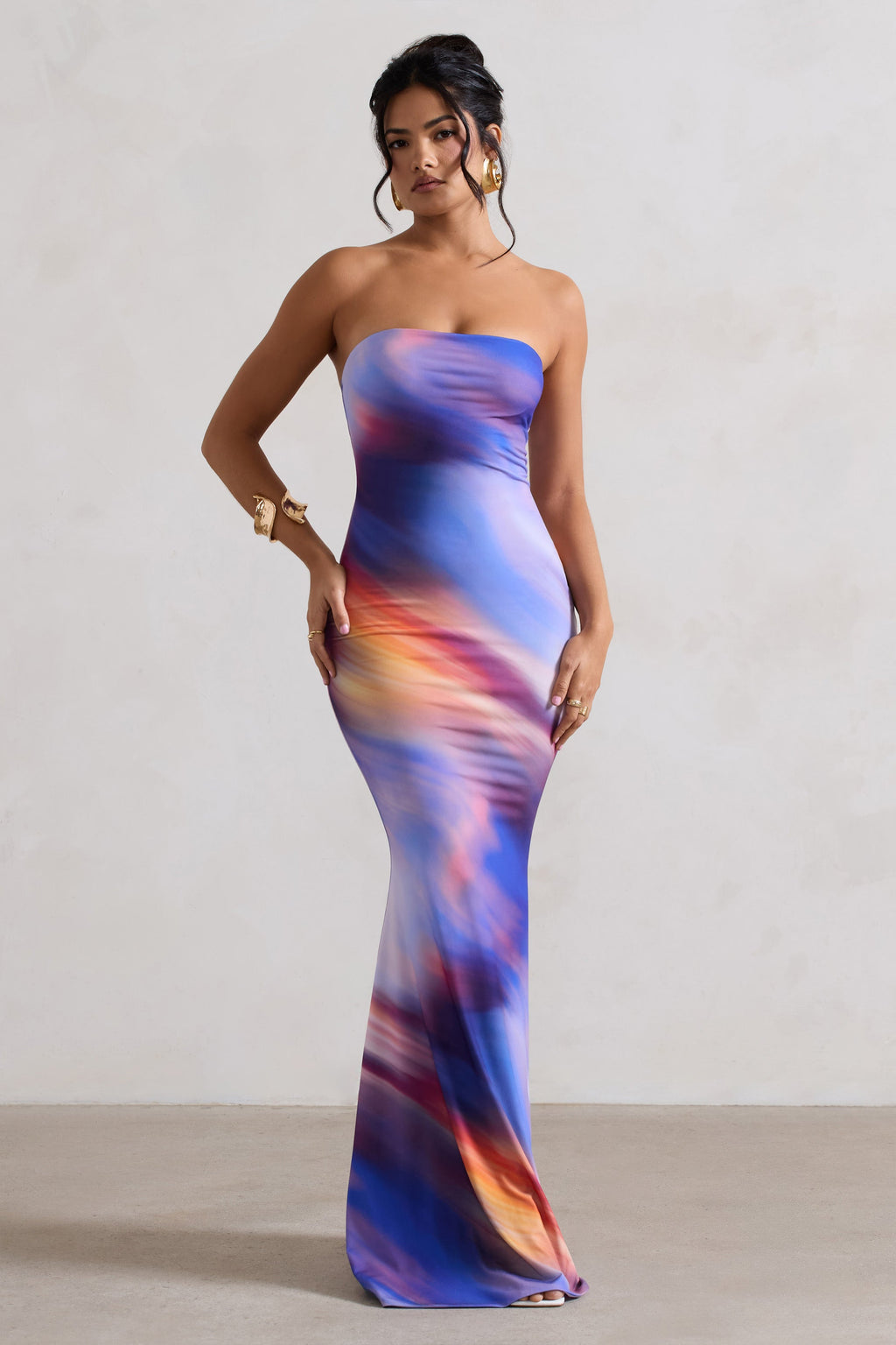 Ceremony | Abstract Print Bandeau Fishtail Maxi Dress