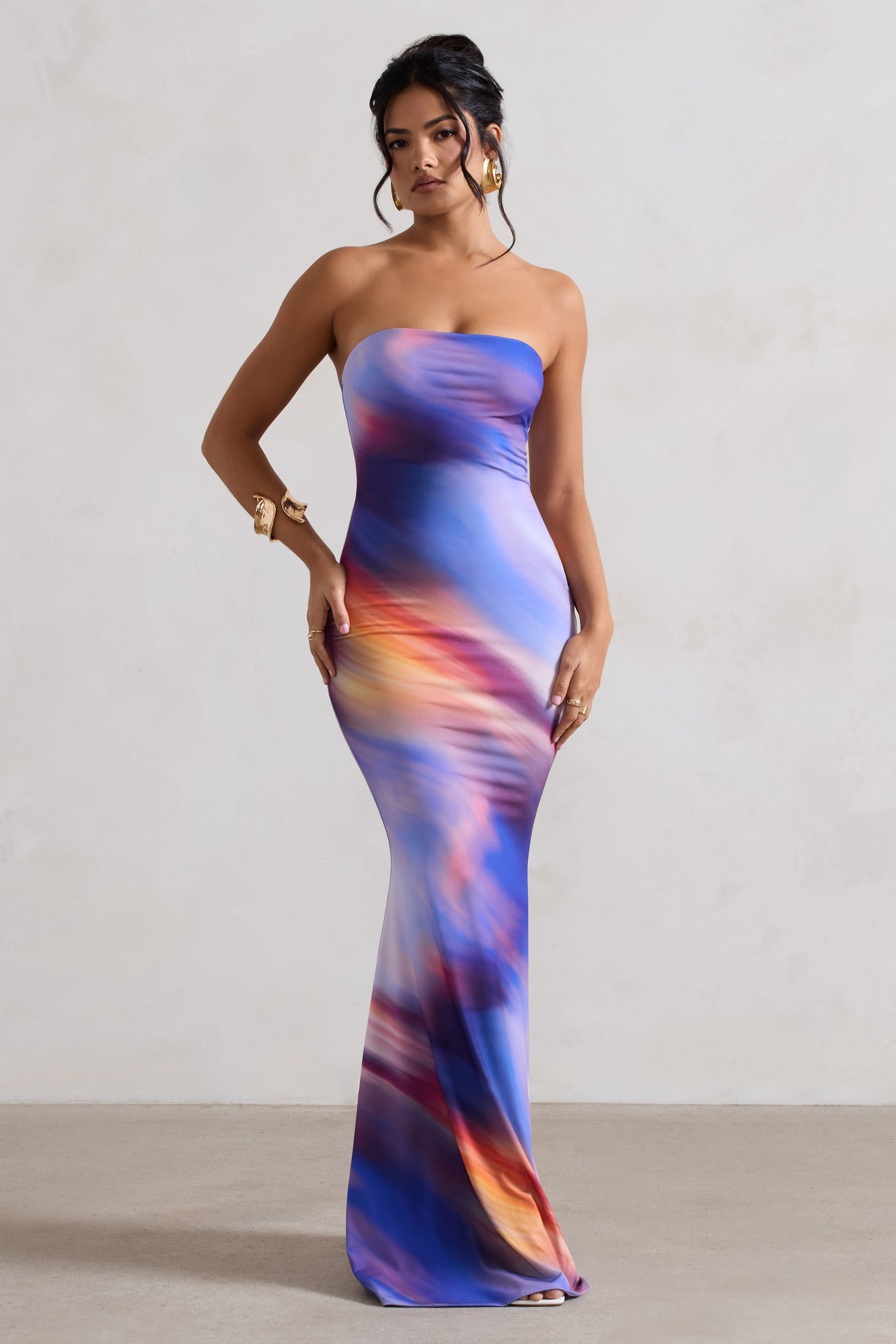 Ceremony | Abstract Print Bandeau Fishtail Maxi Dress