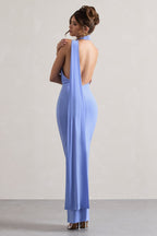 Miss | Pale Blue One Shoulder Backless Maxi Dress With Scarf