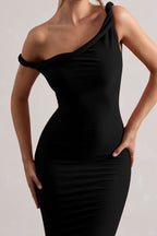 Salome | Black Twisted Asymmetric Midi Dress