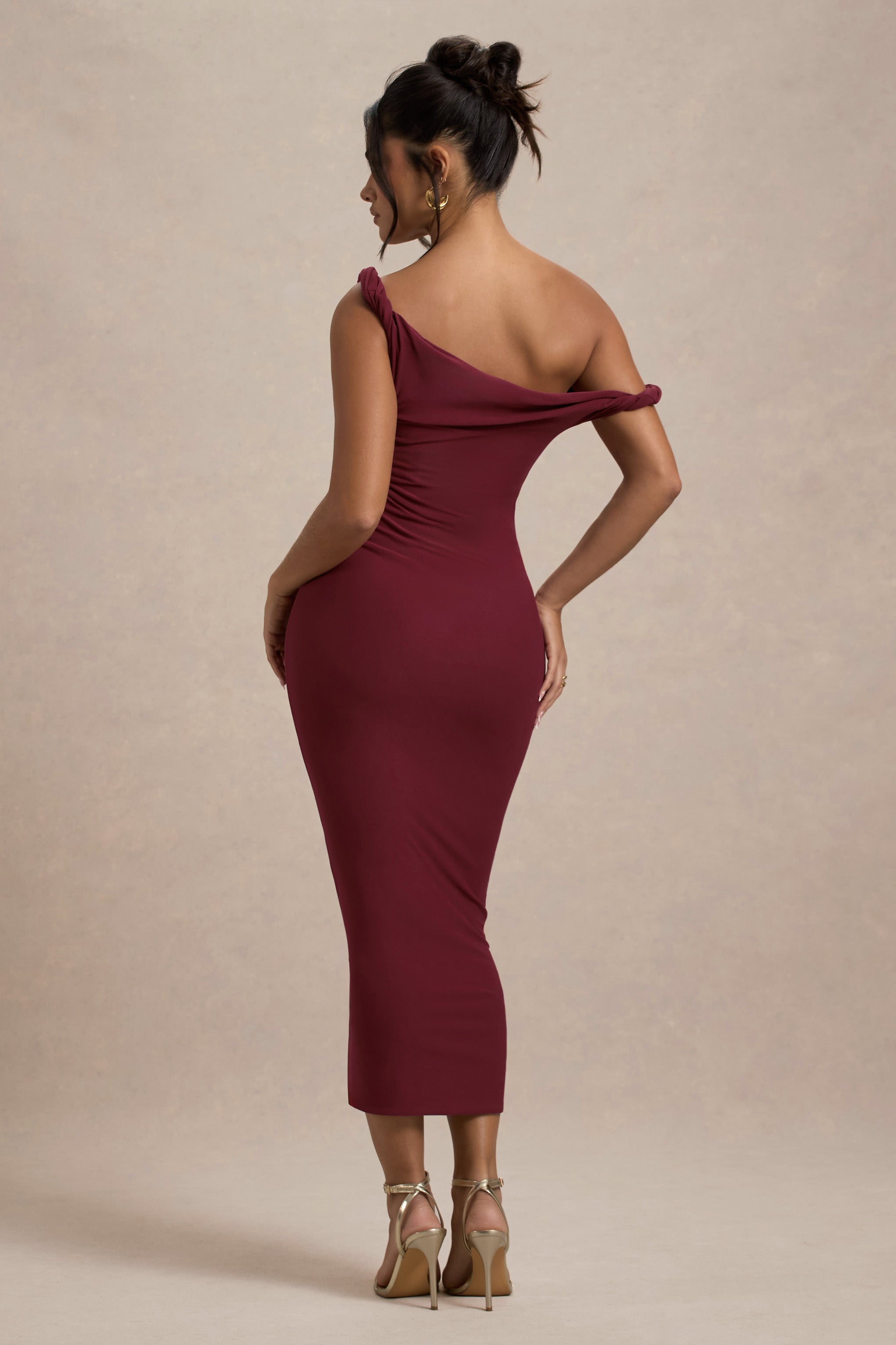 Salome | Berry Twisted Asymmetric Midi Dress
