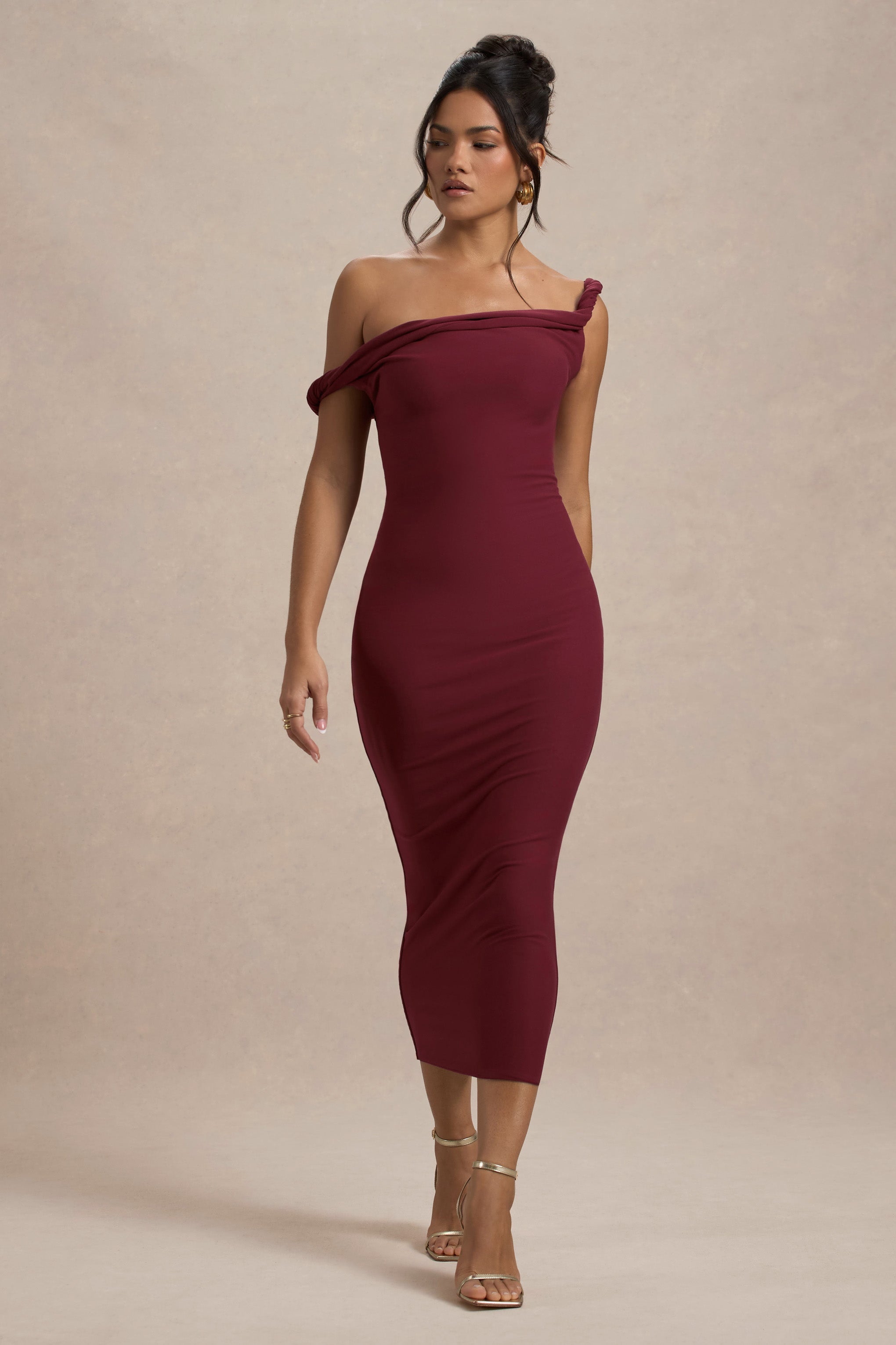 Salome | Berry Twisted Asymmetric Midi Dress