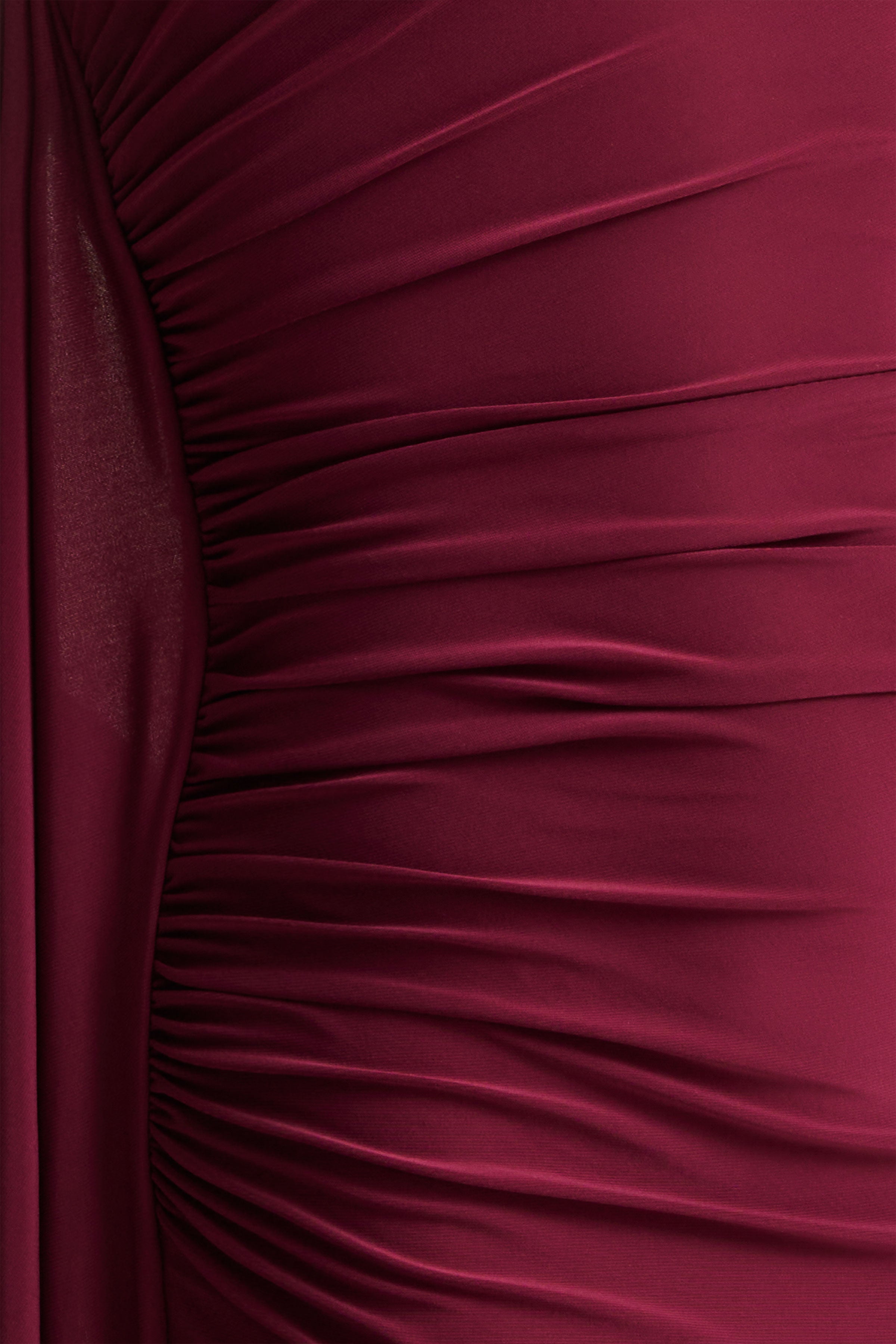Adelina | Burgundy One-Shoulder Maxi Dress With Drape