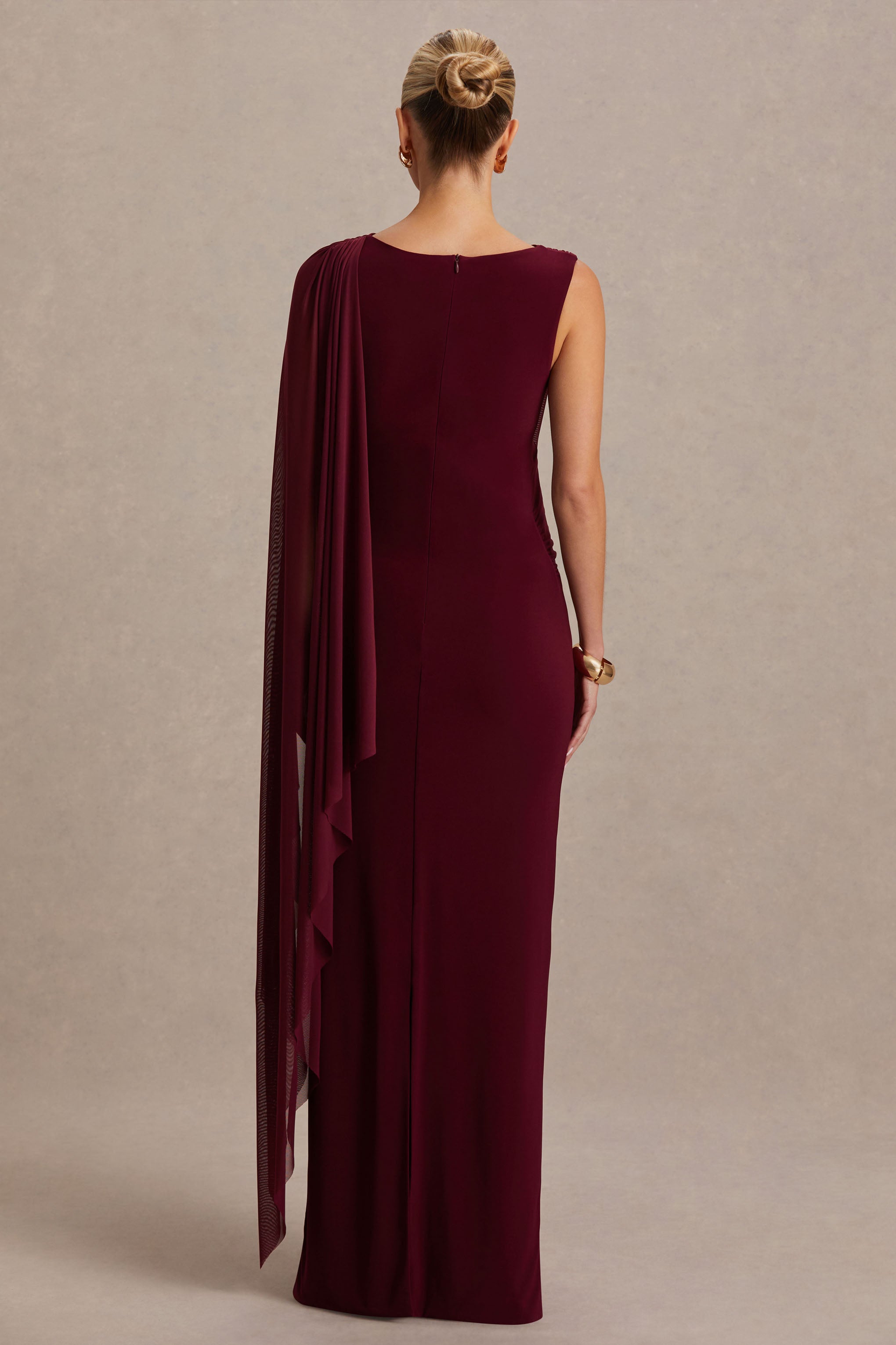 Cristina | Burgundy Slashed-Neck Maternity Maxi Dress With Cape-Sleeve