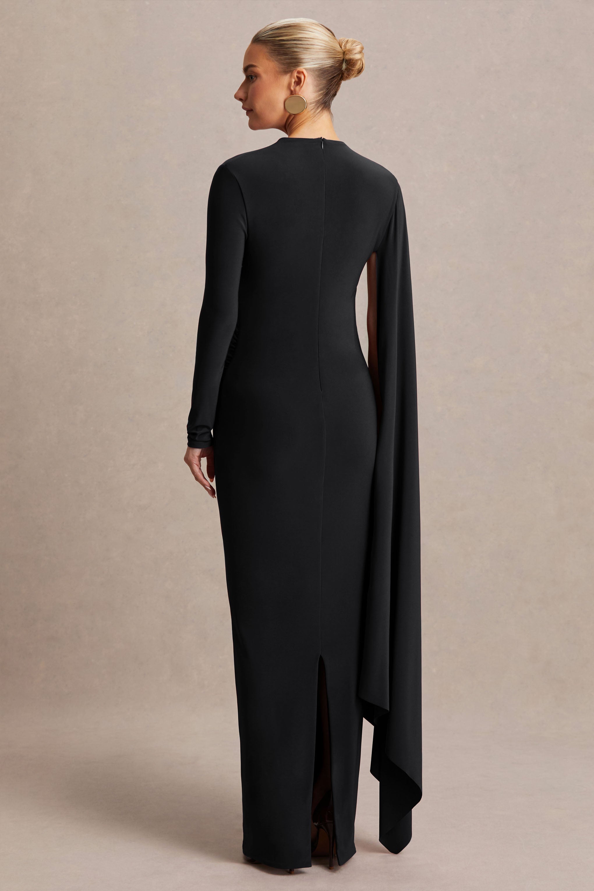 Lavinia | Black High-Neck Maternity Maxi Dress With Cape-Sleeve